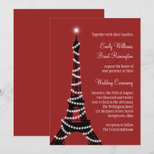 Paris Lights Uitnodiging voor een bruiloft (Voorkant / Achterkant)
