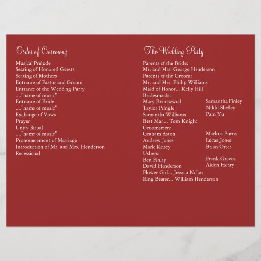 Paris Lights Wedding Programme (Achterkant)