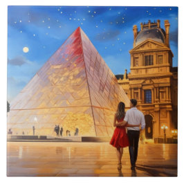 Paris Love: Louvre Museum Pyramid Romantic Couple Tegeltje
