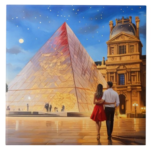 Paris Love: Louvre Museum Pyramid Romantic Couple Tegeltje (Voorkant)