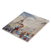 Paris Love: Romantic Couple Eiffel Tower Balcony Tegeltje (Zijkant)