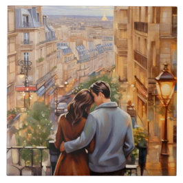 Paris Love: Romantic Couple French City View Tegeltje