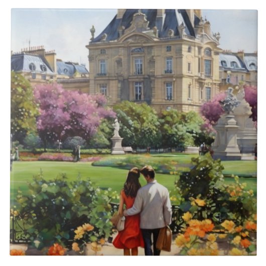 Paris Love: Romantic Couple Jardin du Luxembourg Tegeltje (Voorkant)