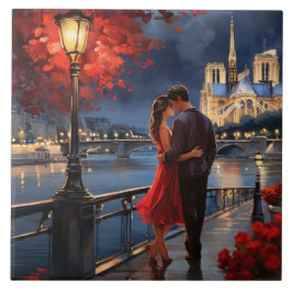 Paris Love: Romantic Couple Seine River Notre Dame Tegeltje