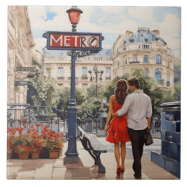Paris Love: Romantic French Walk by Metro Station Tegeltje