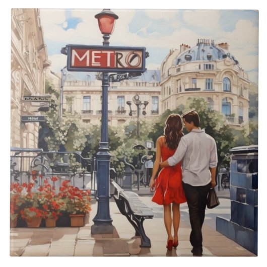 Paris Love: Romantic French Walk by Metro Station Tegeltje (Voorkant)