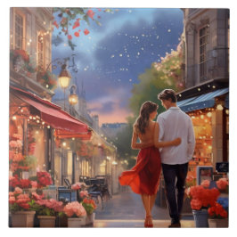 Paris Love: Romantic Summer Night Couple  Tegeltje
