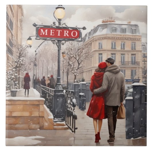 Paris Love: Romantic Winter Walk Metro Station Tegeltje (Voorkant)
