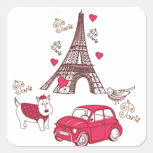 Paris Love Vierkante Sticker (Voorkant)