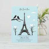 Paris Lovebirds Eiffel Winterblauw Vrijgezellenfee Kaart (Staand voorkant)