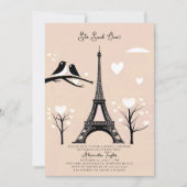 Paris Lovebirds Eiffel Winterperzik Vrijgezellenfe Kaart (Voorkant)