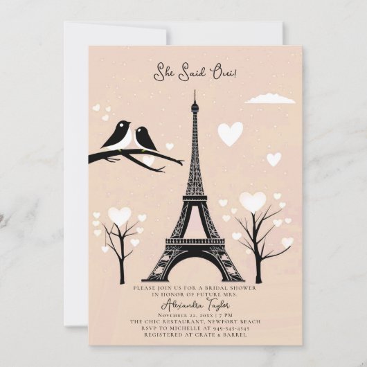 Paris Lovebirds Eiffel Winterperzik Vrijgezellenfe Kaart (Voorkant)