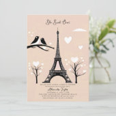 Paris Lovebirds Eiffel Winterperzik Vrijgezellenfe Kaart (Staand voorkant)