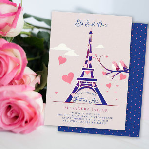 Paris Lovebirds Roze Harten Navy Vrijgezellenfeest Kaart