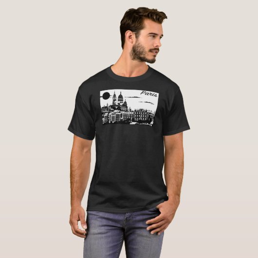 Paris Mannen Basic Dark T-Shirt (Voorkant volledig)