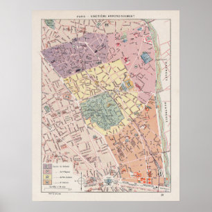  Paris Map, 1900 - 20ste Arrondissement Poster
