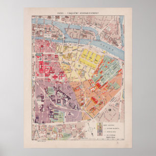  Paris Map, 1900 - 5e Arrondissement Poster