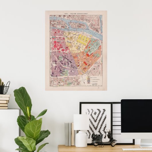  Paris Map, 1900 - 5e Arrondissement Poster (Thuiskantoor)