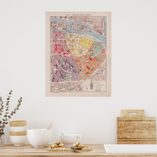  Paris Map, 1900 - 5e Arrondissement Poster (Keuken)