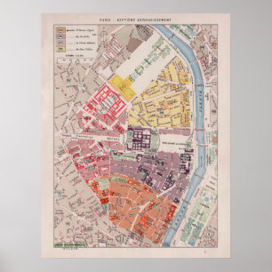 Paris Map, 1900 - 7e Arrondissement Poster