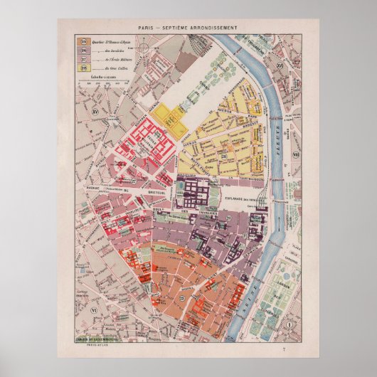 Paris Map, 1900 - 7e Arrondissement Poster (Voorkant)