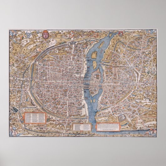 PARIS MAP c. 1555 Poster (Voorkant)