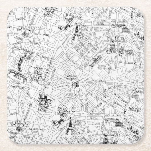 Paris Map Kartonnen Onderzetters (Voorkant)