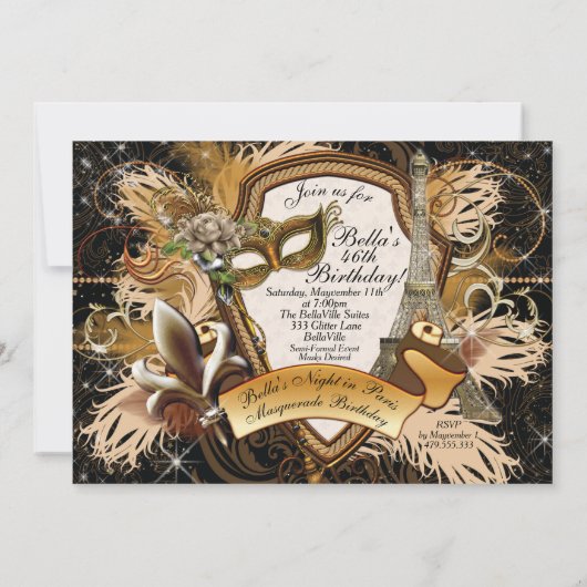 Paris Masquerade Party Uitnodigingen (Achterkant)