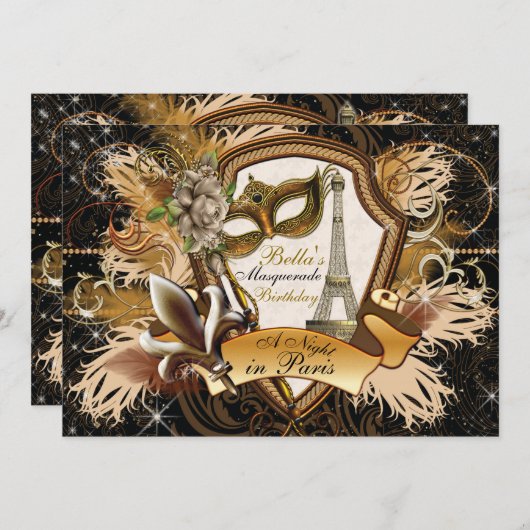 Paris Masquerade Party Uitnodigingen (Voorkant / Achterkant)