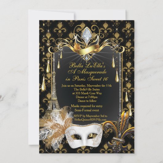 Paris Masquerade Uitnodigingen voor verjaardagsfee (Achterkant)