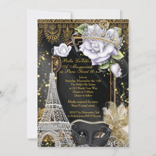 Paris Masquerade Uitnodigingen voor verjaardagsfee (Achterkant)