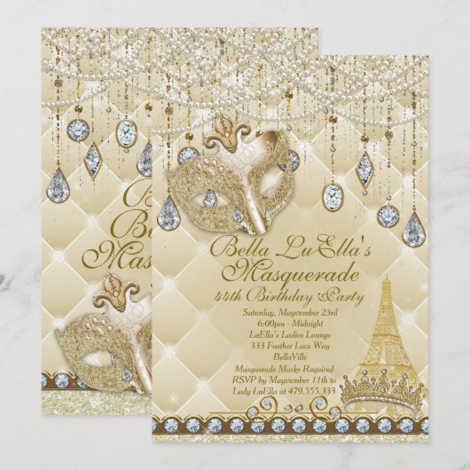 Paris Masquerade Verjaardag Evenement Feest Uitnod Kaart (Voorkant / Achterkant)