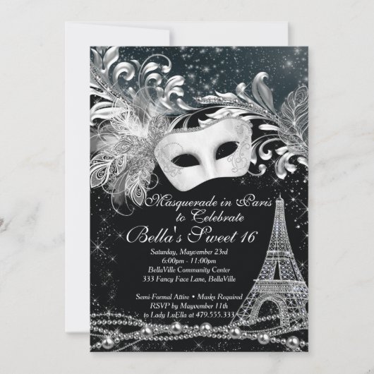 Paris Masquerade Verjaardag Evenement Feest Uitnod Kaart (Voorkant)