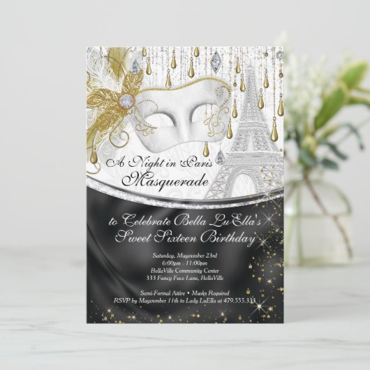 Paris Masquerade Verjaardag Evenement Feest Uitnod Kaart (Staand voorkant)
