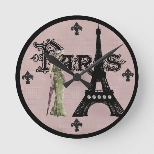 Paris Mauve Round Wall klok (Voorkant)