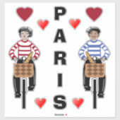 PARIS meisje en jongen op fietsen houden van harte Sticker (Vel)