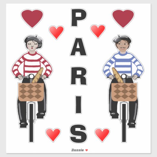 PARIS meisje en jongen op fietsen houden van harte Sticker (Vel)