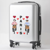 PARIS meisje en jongen op fietsen houden van harte Sticker (Koffer)