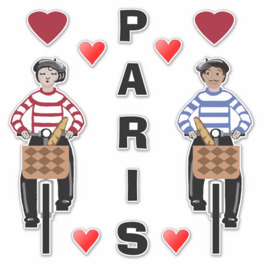 PARIS meisje en jongen op fietsen houden van harte Sticker (Voorkant)