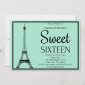 Paris Mint Green Black Eiffel Tower Sweet Sixteen Kaart (Voorkant)