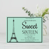 Paris Mint Green Black Eiffel Tower Sweet Sixteen Kaart (Staand voorkant)