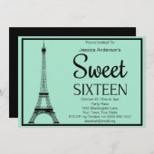 Paris Mint Green Black Eiffel Tower Sweet Sixteen Kaart (Voorkant / Achterkant)