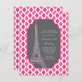 Paris Modern Pink Birthday Party Kaart (Voorkant / Achterkant)
