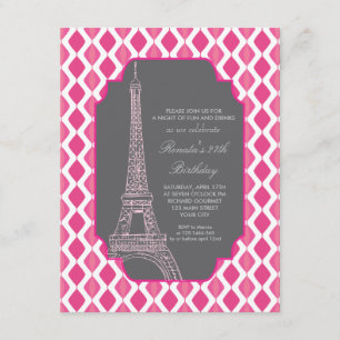Paris Modern Pink Birthday Party Kaart