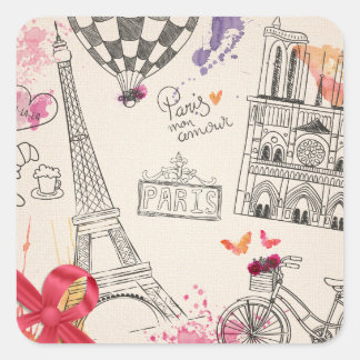 Paris Mon Amour Vierkante Sticker