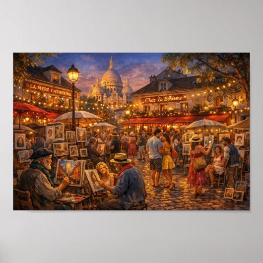 Paris Montmartre Avonddroom Poster (Voorkant)