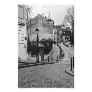 Paris Montmartre Cobble Street Foto Afdruk