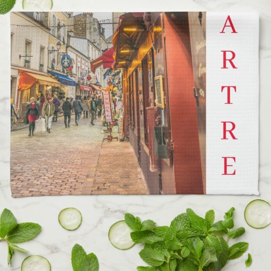 Paris Montmartre straat uitzicht theedoek (Gevouwen)