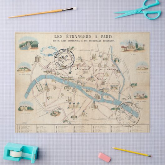Paris Monument Map Guide  Frans Postmark Tissuepapier (Craft)