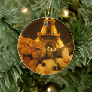 Paris Nacht Kat Selfie Squad Liefhebber Keramisch Ornament